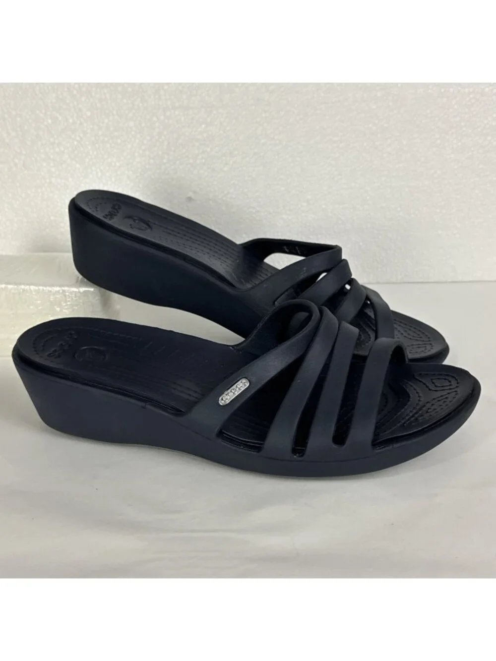 Crocs Navy Blue Rhonda Wedge Slip On Sandals Women's size 11